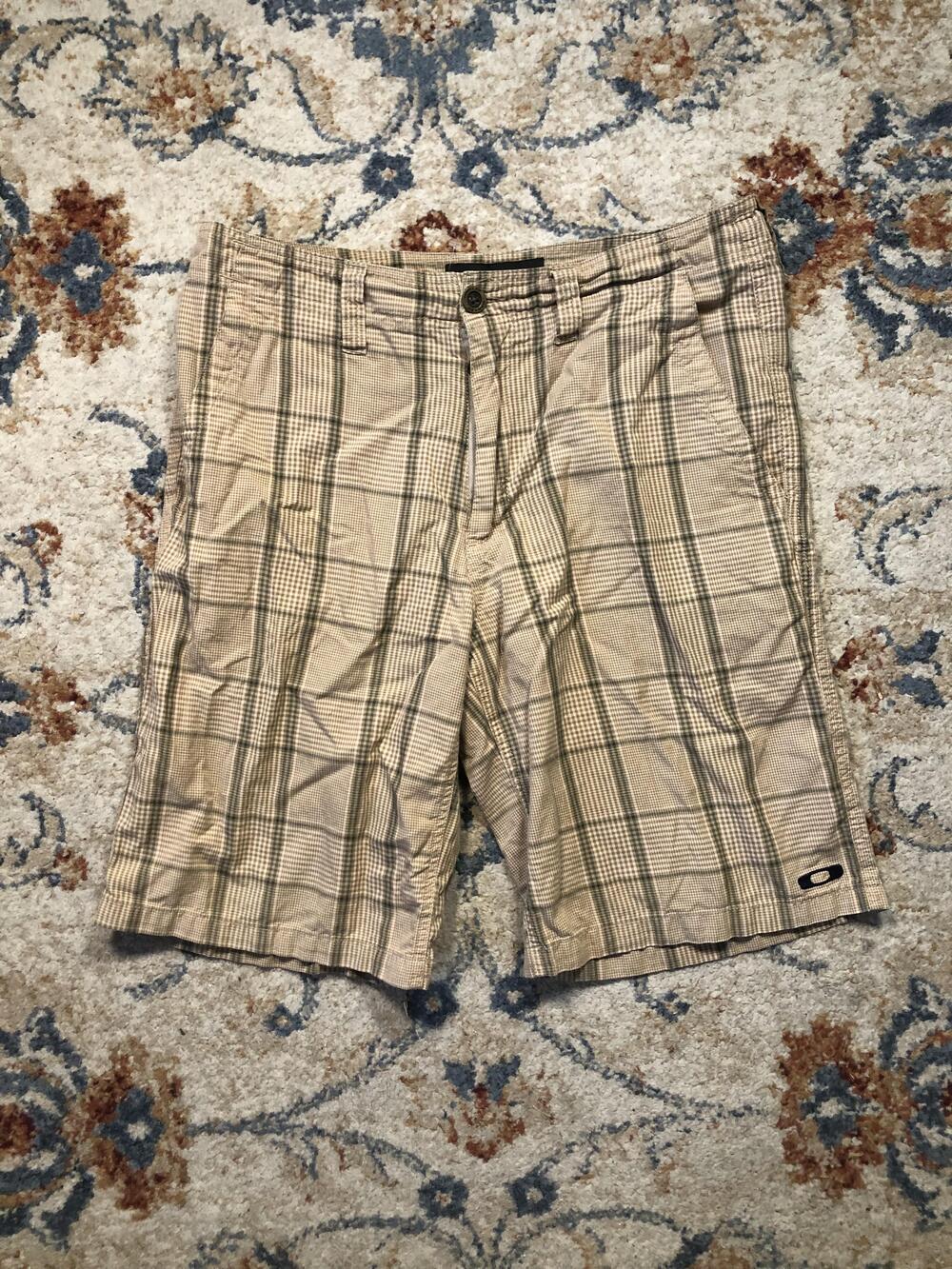 Oakley Shorts Mens 32 Tan Plaid Classic Outdoor Skate Casual Checkered Summer